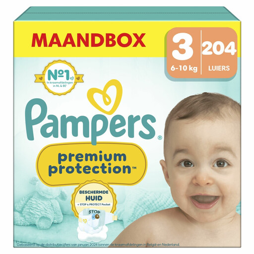 Pampers Premium Protection Diapers Size 3 Monthly Box – 204 Diapers