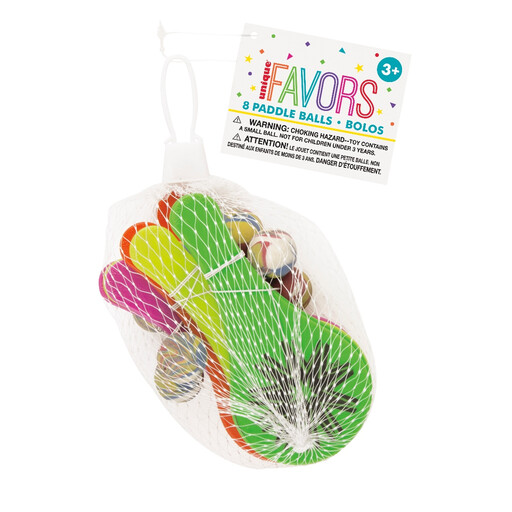 A pack of eight colourful paddleball games