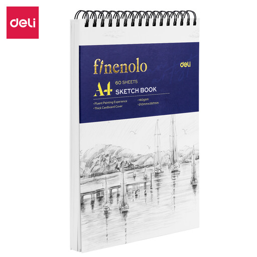 Deli Finenolo Sketchbook, A4 Top-Wire Bound, White 60-Sheet, 1-Pack