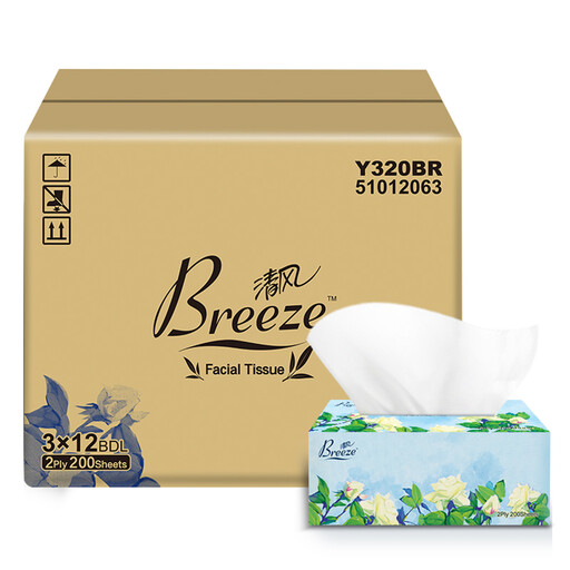 BREEZE Blossom Box Facial Tissue Large Size 2 Ply 200 Sheets x 36 Boxes, Total 7200 Sheets