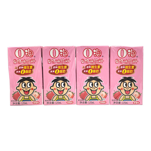 WANT WANT O Bubble Fruit Milk Flavored Drink Strawberry Flavored 4-Pack Box