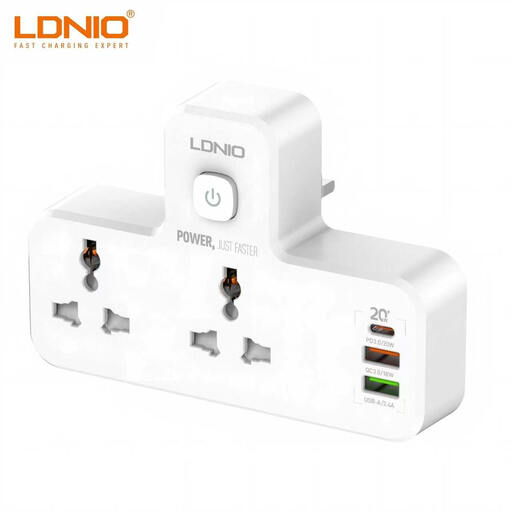 LDNIO UK Plug Extension Socket, 20W PD Fast Charger with Touch Dimmable Night Light, Fireproof Wall Adapter with Child Safety Shutter