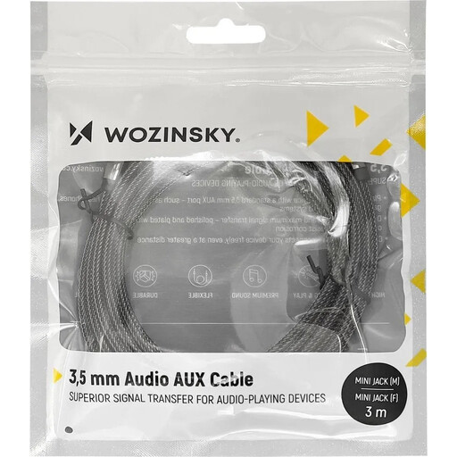 Wozinsky 3m Black 3.5mm AUX Extension Cable