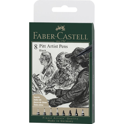 Faber-Castell Pitt Artist Pen Black, Wallet of 8