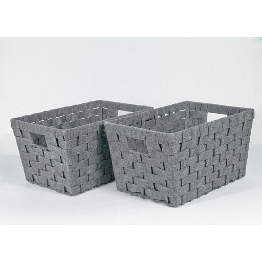 KEVAHOME SET OF 2 FELT WOVEN LARGE STORAGE BASKETS-GREY