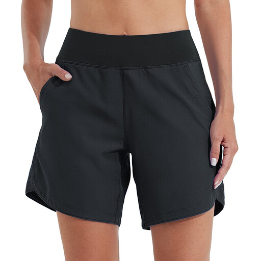 Willit Women's 7 Zoll Swim Board Shorts UPF 50+ mit hoher Taille, Innenfutter und Taschen, Schwarz, Größe 48