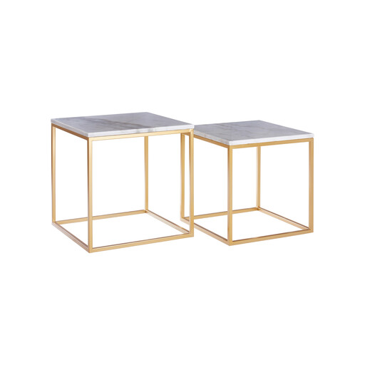 Interiors by Premier Side Tables Avantis Square Gold Finish/White Marble Top 2pcs