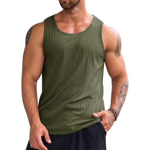 Men's Ribbed Tank Top Knit Sleeveless Workout T Shirt in military green