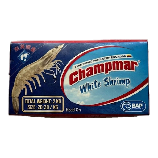 Champmar Head-on Shell-on 20-30/kg Block Raw Prawns 2kg