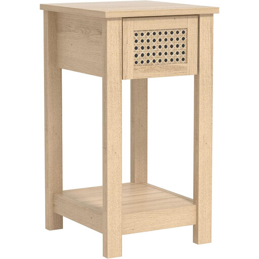 Galano Gio Bedside Table with rattan-effect drawer front in an Oslo Oak finish