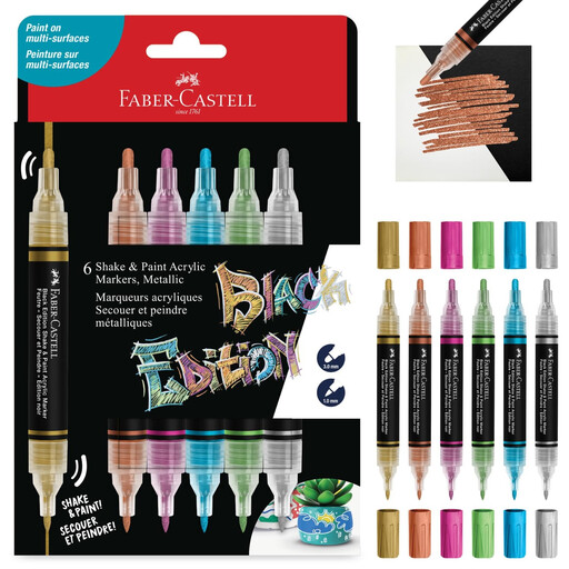 Set of 6 Faber-Castell Black Edition acrylic markers in metallic colors