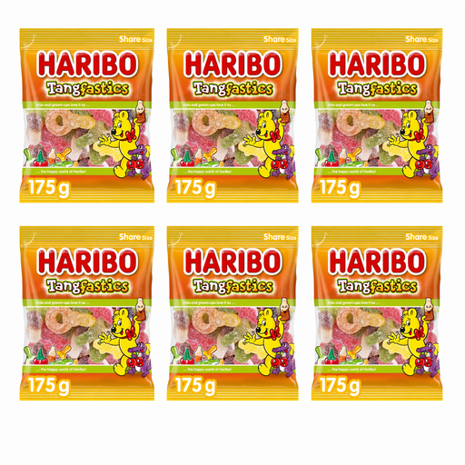 Haribo Tangfastics Fruit and Cola Flavour Fizzy Jelly Sweets 175g x 6pcs