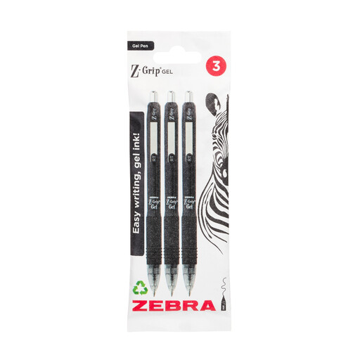 Zebra Z-Grip Gel Pen Pack of 3 - Black