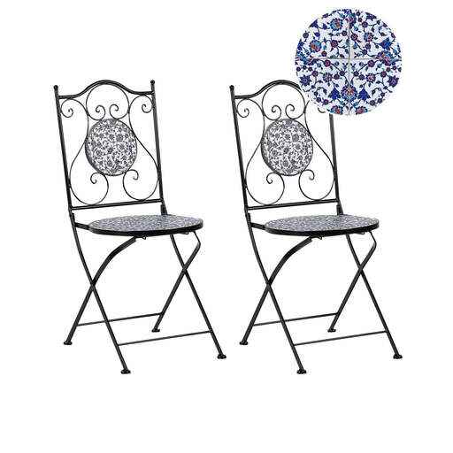 Beliani Set of 2 Metal Garden Folding Chairs Black CAMPRENA