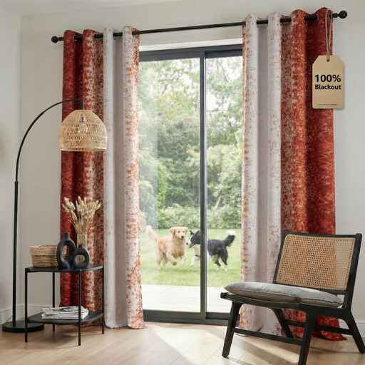PONY DANCE 100% Verduisterende Gordijnen met Terracotta Patroon