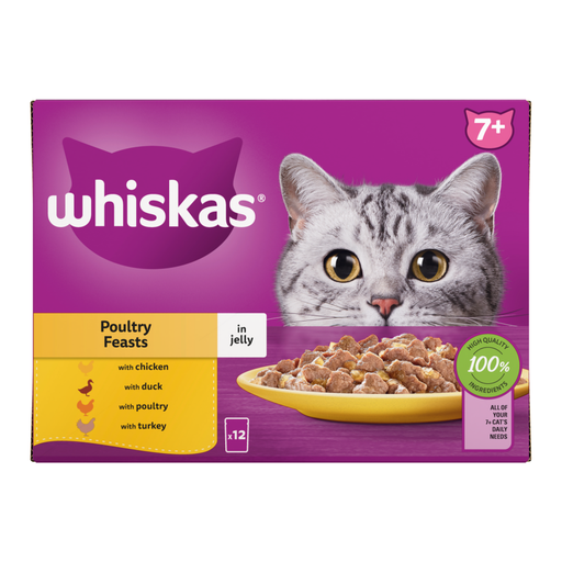 Whiskas 7+ Poultry Feasts Senior Wet Cat Food Pouches in Jelly