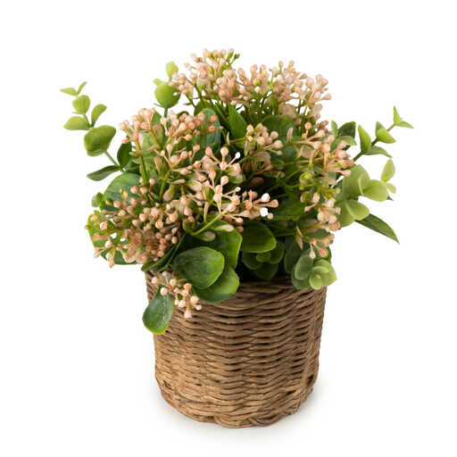 Candlelight Artificial Babysbreath & Eucalyptus in Wicker Basket