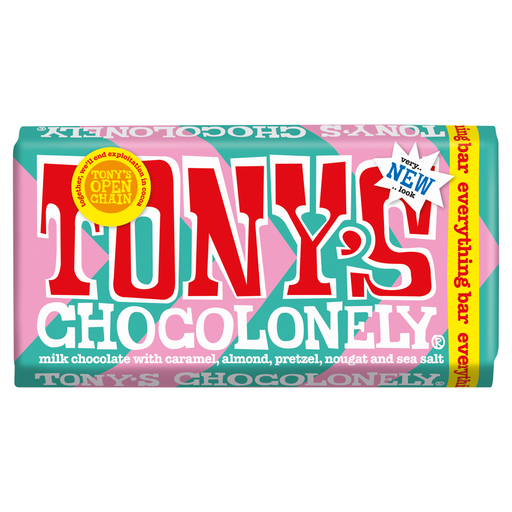 Tony's Chocolonely Milk Chocolate Caramel, Almond, Pretzel & Sea Salt (Everything Bar) 180g