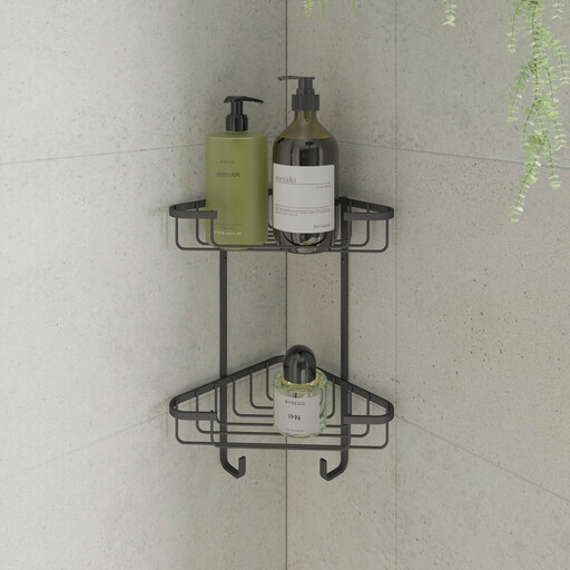 Croydex Slimline Two Tier Corner Shower Caddy - Matte Black