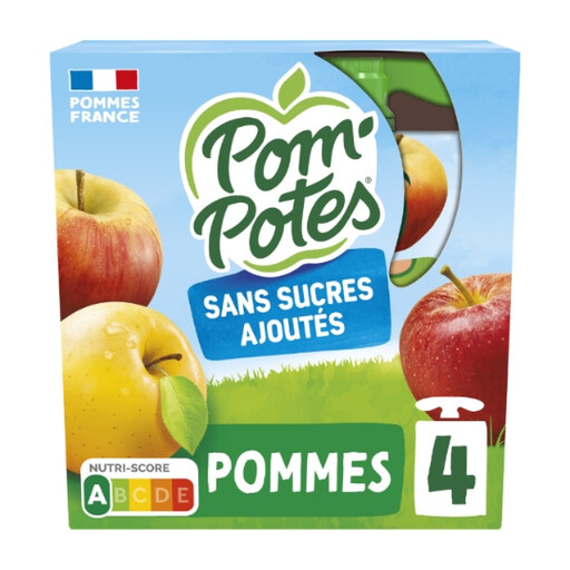 POM'POTES, plain apple compote with no added sugars, four 90 g pouches