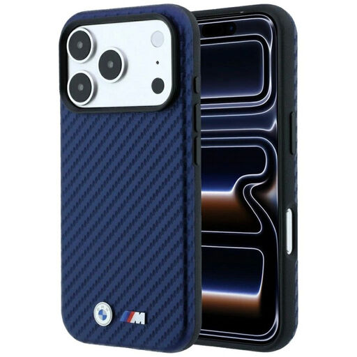 BMW M Carbon Metal Logo MagSafe Case in navy blue