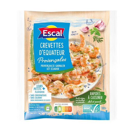 Crevettes Crues Décortiquées à l'Ail et Persil Escal, Certifiées ASC, 300g