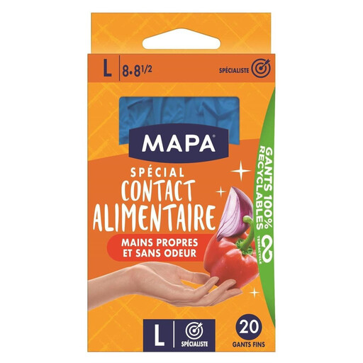 SPONTEX Food Contact, 20 Disposable Nitrile Gloves for Food Use - Size L