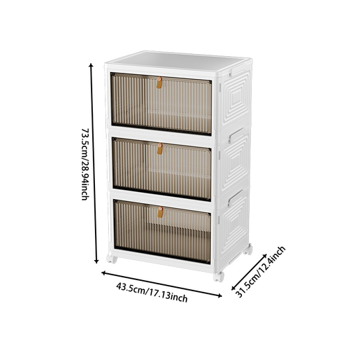 COIZYZZL Mobile Collapsible Storage Cabinet on Wheels, Clear Door Dustproof Cabinet, Multifunctional Storage Organizer for Home Bedroom Apartment Office-Large storage cabinet 3-Layer