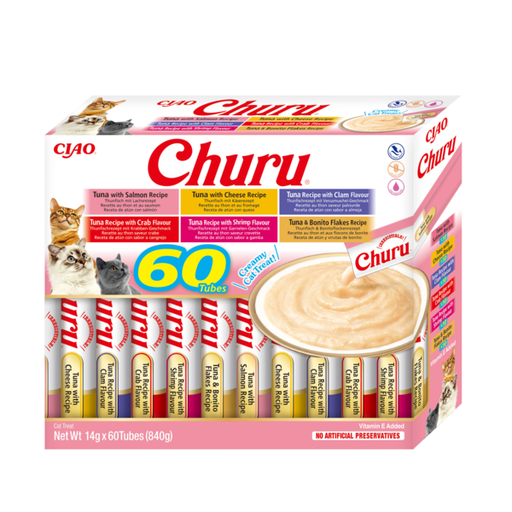 INABA Churu Jelly Straws Tuna Variety Pack (6 Flavors, 60 Straws), Weight Management, All Breeds, Hydration Snack