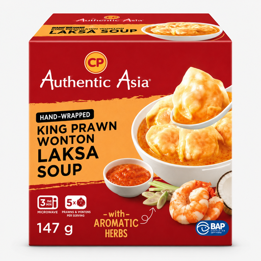 King prawn wonton laksa soup with five whole-prawn wontons