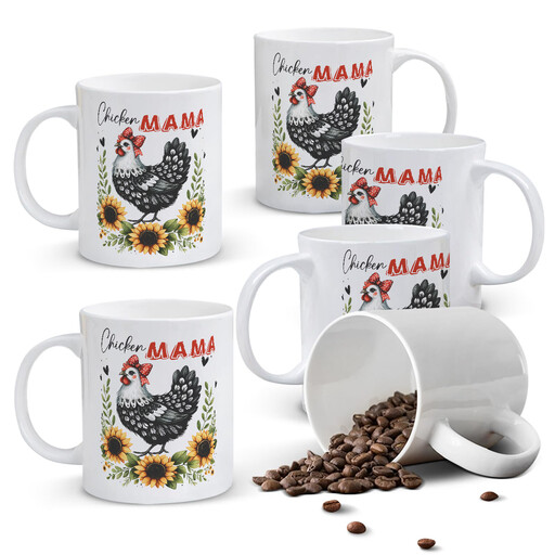 White mug with the text "Chicken MAMA" and a drawing of a chicken