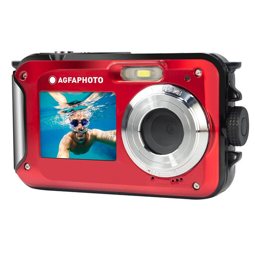 AgfaPhoto Waterproof Compact Digital Camera 24MP, 16x Digital Zoom, Dual Screen (Red)