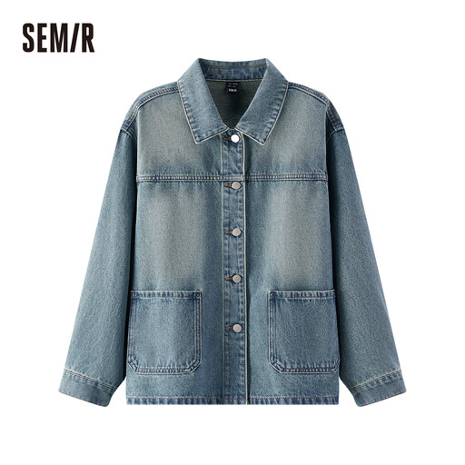 SEMIR Women's Denim Jacket Casual Short Fit Versatile Light Yellow Mud Dye M