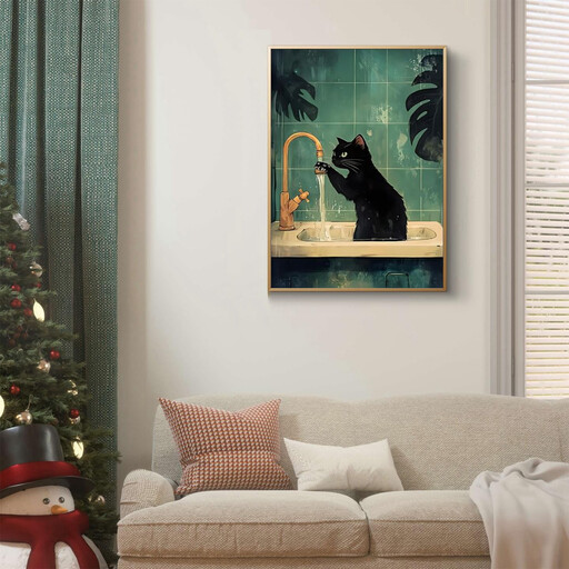 JU7CER 5D Full Round Drill Diamond Painting Kit - Black Cat Kitchen Theme