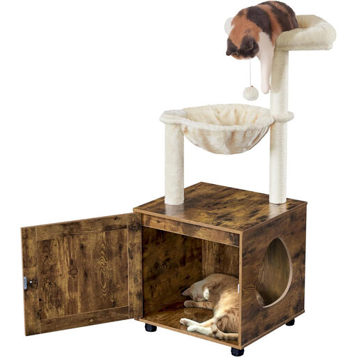 Yaheetech Kratzbaum mit Katzenklo-Schrank, 125cm