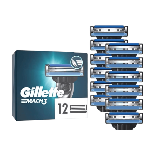 Gillette Mach3 Ersatzklingen für Herren, 12 Stück, mit Gleitstreifen & Beschichtung zur Reduzierung von Hautirritationen