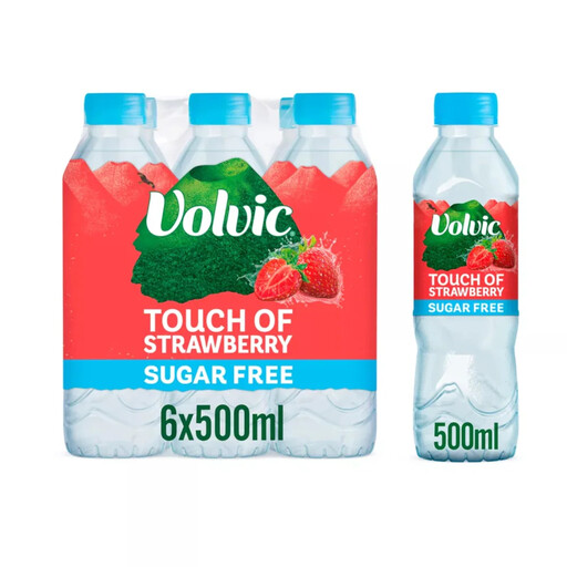 Volvic Touch of Strawberry Sugar Free Flavoured Water, six 500ml bottles