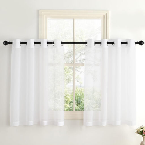PONY DANCE Sheer Linen Look Curtains with Eyelet, 2 Panels W140 x L100 cm, White