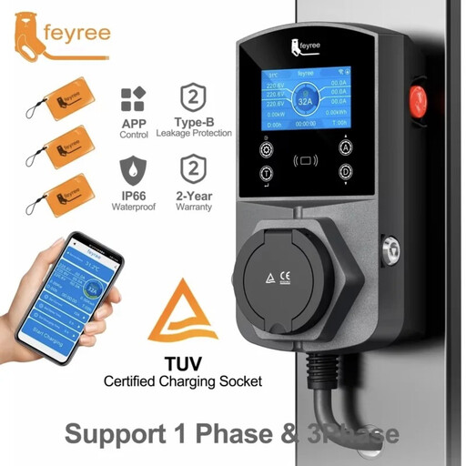 feyree Type2 EV Charger Socket Version 22KW Smart Electric Car Charger