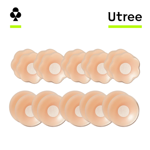 A pack of Utree invisible silicone bra pads in both floral and round shapes.