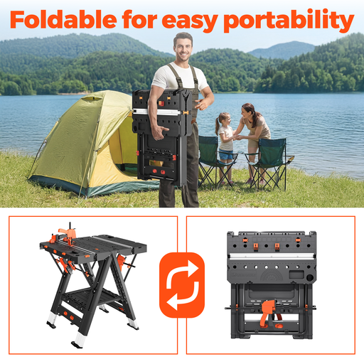 LARBANKE 2-In-1 Folding Workbench & Sawhorse with clamps