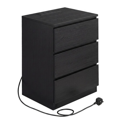 Ochama Nightstand with Charging Station, Black