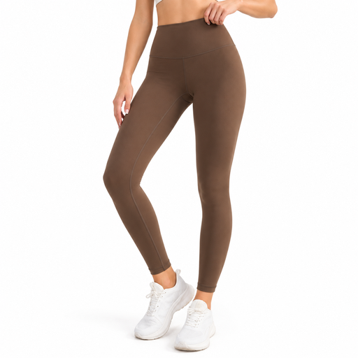 High-waisted tummy-control nude-feel yoga leggings, mocha brown, M