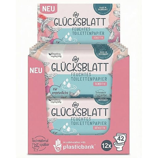 Glücksblatt Sensitive Wet Toilet Tissue, 42 Sheets, 12 Packs per Carton