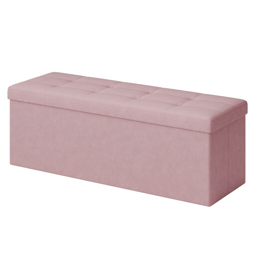 JOYFURNOS Storage Ottoman, Foldable Velvet Storage Bench, Pink