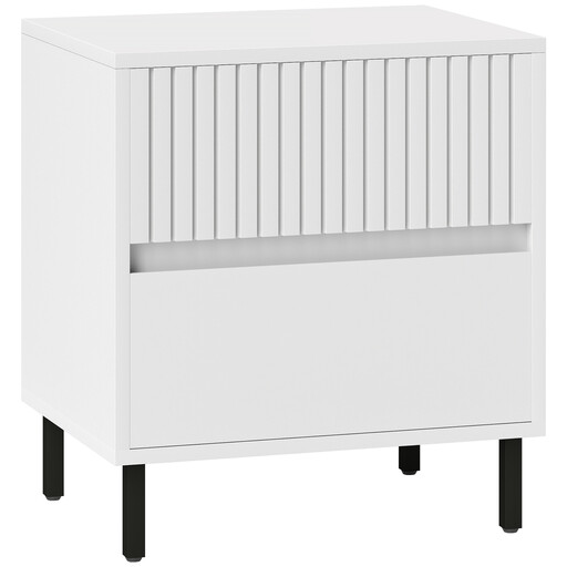 HOMCOM Bedside Table Modern Ridged 2 Drawers White/Black