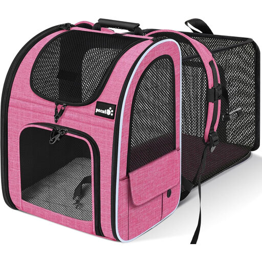 pecute Pet Carrier Backpack Expandable in Pink