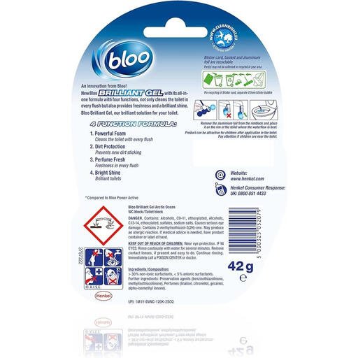 Bloo Brilliant Gel Allin1 Toilet Rim Block, Arctic Ocean