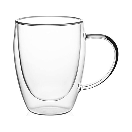 Double Wall Glass pack of 2 Coffee Mugs with Handle,350ml