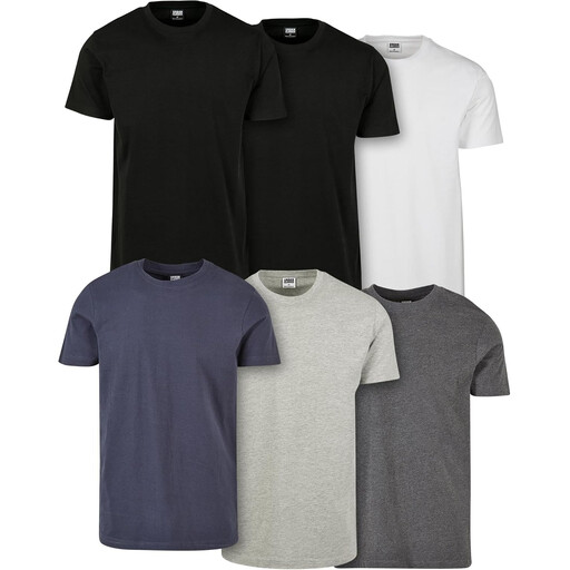URBAN CLASSICS Basic Tee 6-Pack White Black Grey